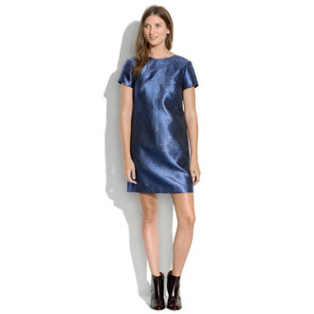 MADEWELL Metallic Blue Sparkle Shift Dress NWT | Size 2 | Party Cocktail Evening